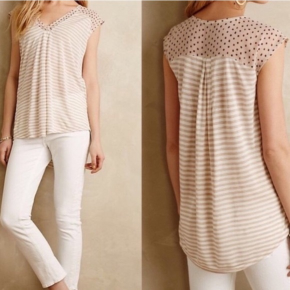 Anthropologie Tops - Anthro Little Yellow Button Nude Striped Tunic Top